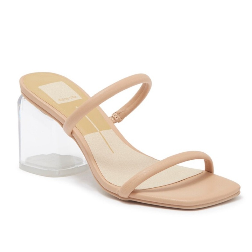 DOLCE VITA Nancie Lucite Clear Strappy Block Heel Nude Cream Tan Size‎ 9